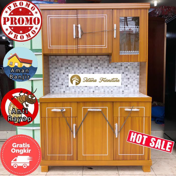 Istana Furniture PROMO Lemari Dapur Kayu Minimalis 3 Pintu Lemari Sayur Rak Piring Motif Keramik Uku