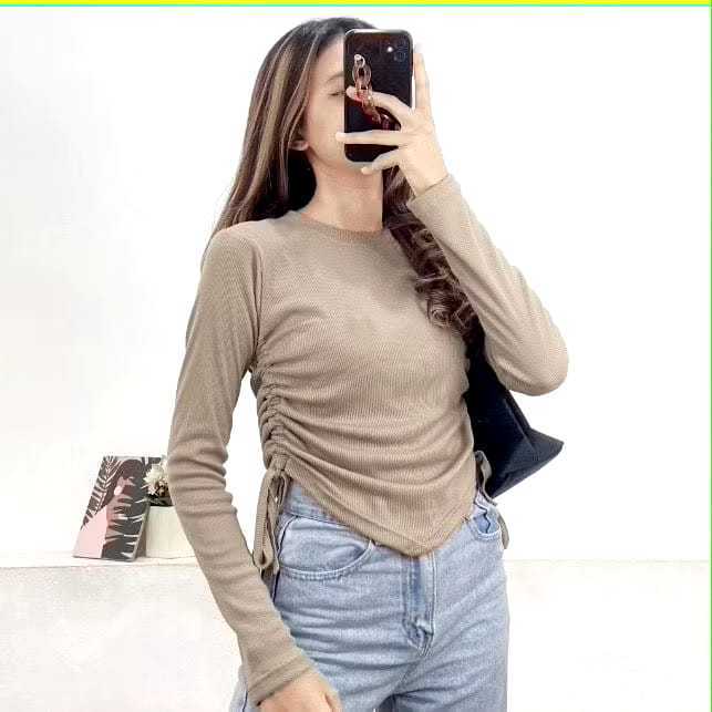 Blouse Serut Wanita - Blouse Srut Samping Wanita - Kaos Rib Serut Samping Wanita