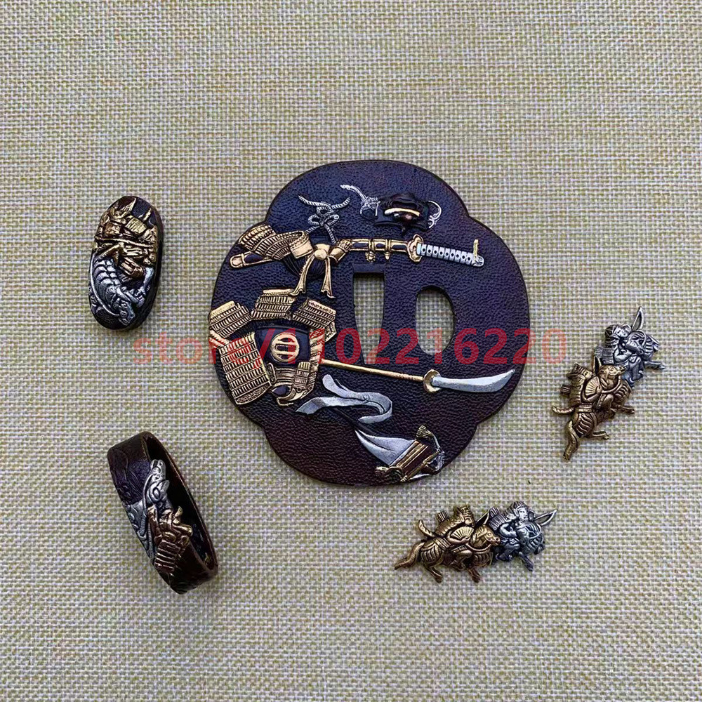 Exquisite Copper Brass Gold Plated Silver Tsuba Handguard Fuchi Kashira Menuki For Real Japan Samura