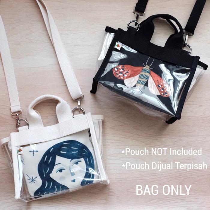 promo  -PVC Clear Bag / Tote Sling Bag - Black Clear Bag