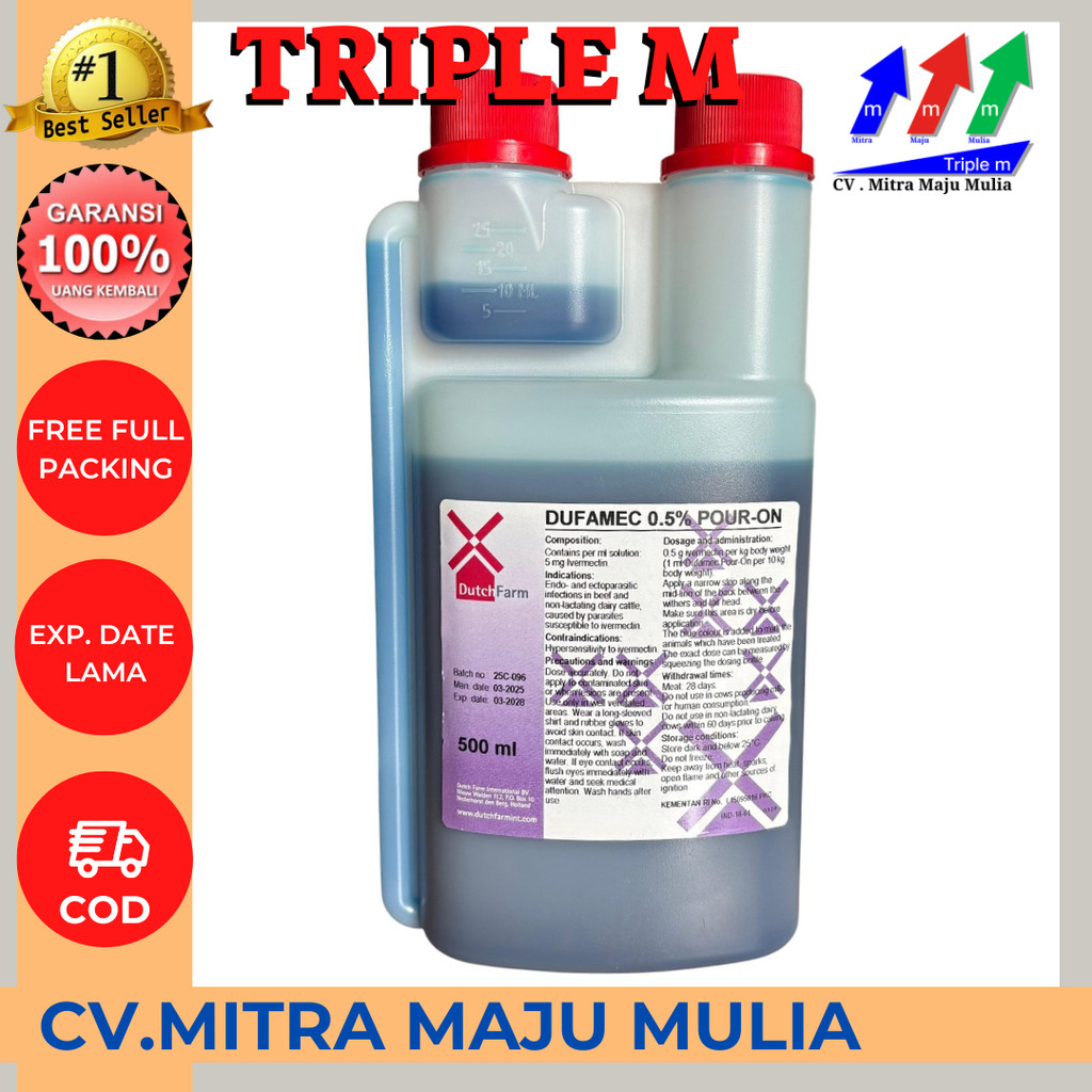 Dufamec 0,5% pour on 500 ml (i ver mec tin pour on) - Obat Gudik Scabies Cacing Kudix Gatal Tungau K
