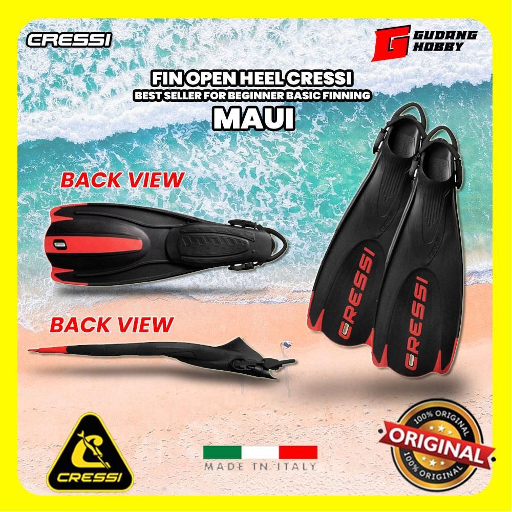Fin Open Heel Cressi Maui / Kaki katak Snorkling Diving / Fin Snorkling / Fin Full Foot Tanpa Bootie