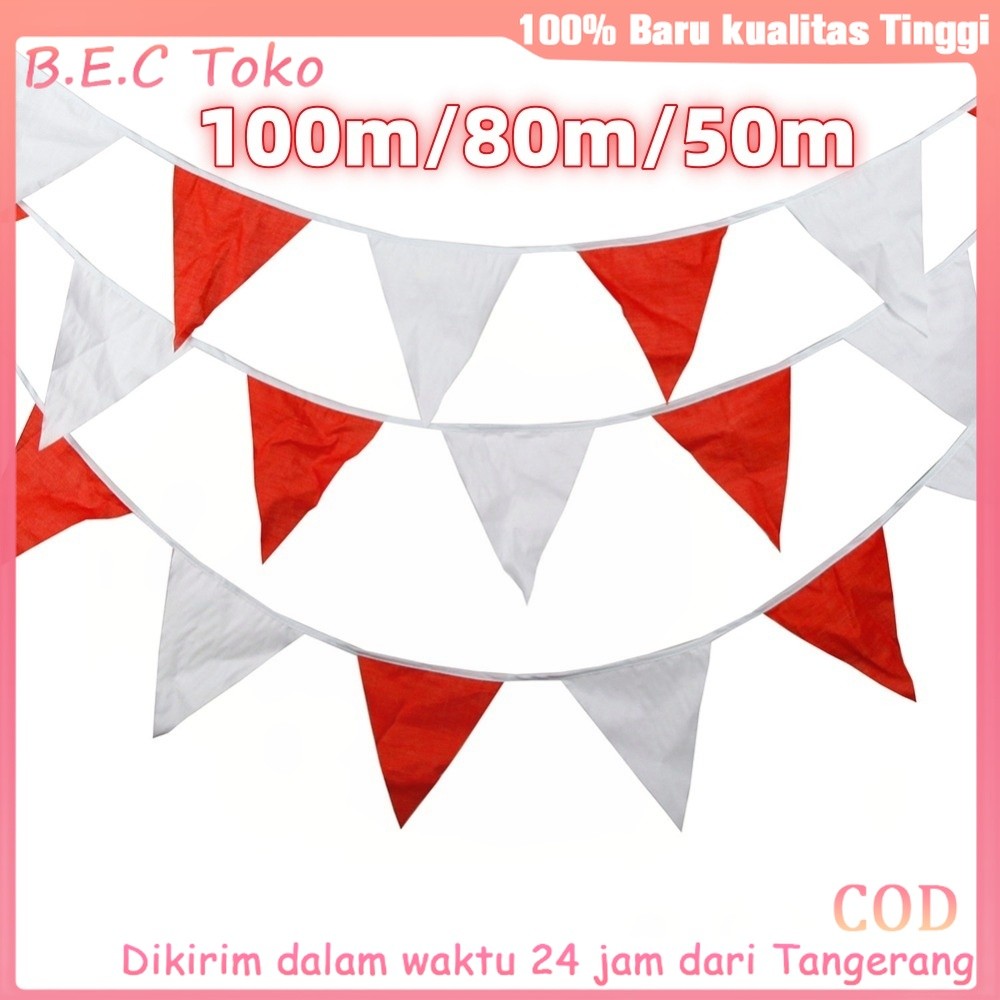 100m/150Pcs Bendera Merah Putih/Bendera Kain Segitiga/Warna Warni Bahan Kain Festival