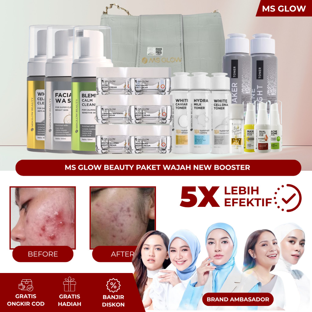 Ms Glow Beauty Skincare 1 Set Lengkap Paket Whitening Luminous Ultimate Whitecell DNA Booster New