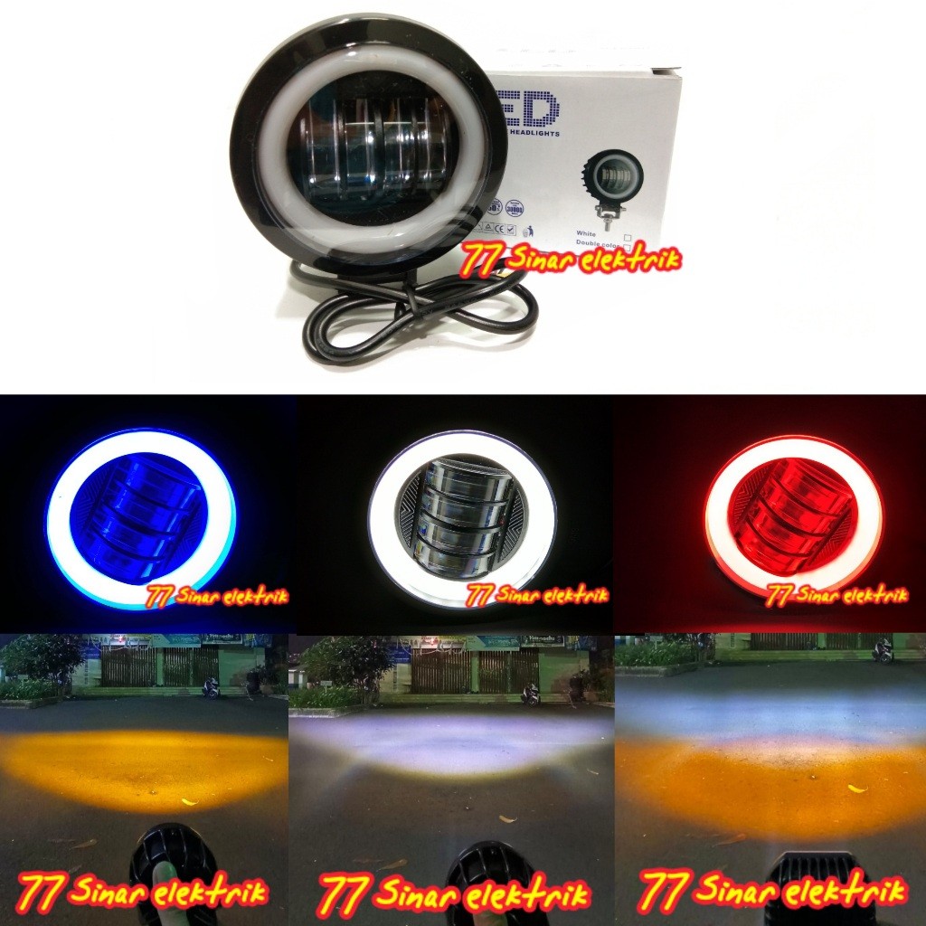 Lampu Tembak Led GMS 4 Mata Led 2 Warna Bulat 3.5 INCH Lensa 6D Lampu Tembak Sorot Led Motor Mobil