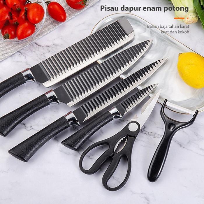 [SIMARI] Pisau Dapur Set Alat Pemotong Buah Dan Sayur Pisau Lapisan Baja 6 in 1 - Pisau Set Tahan Ka