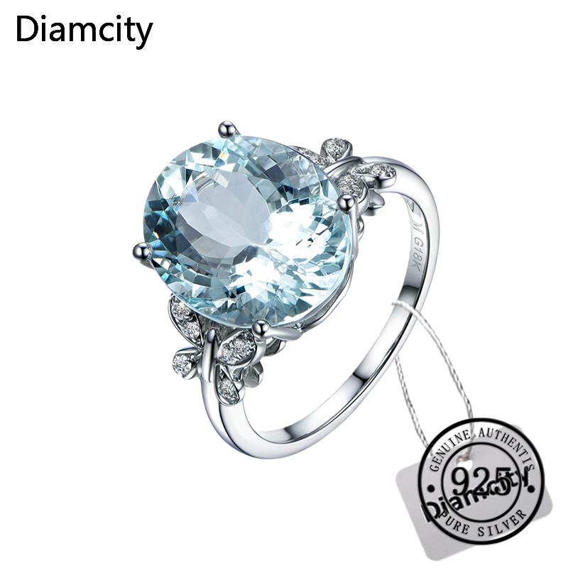 Diamcity Cincin Kupu-Kupu Topaz Biru Laut Berlapis Platinum yang Modis dan Elegan