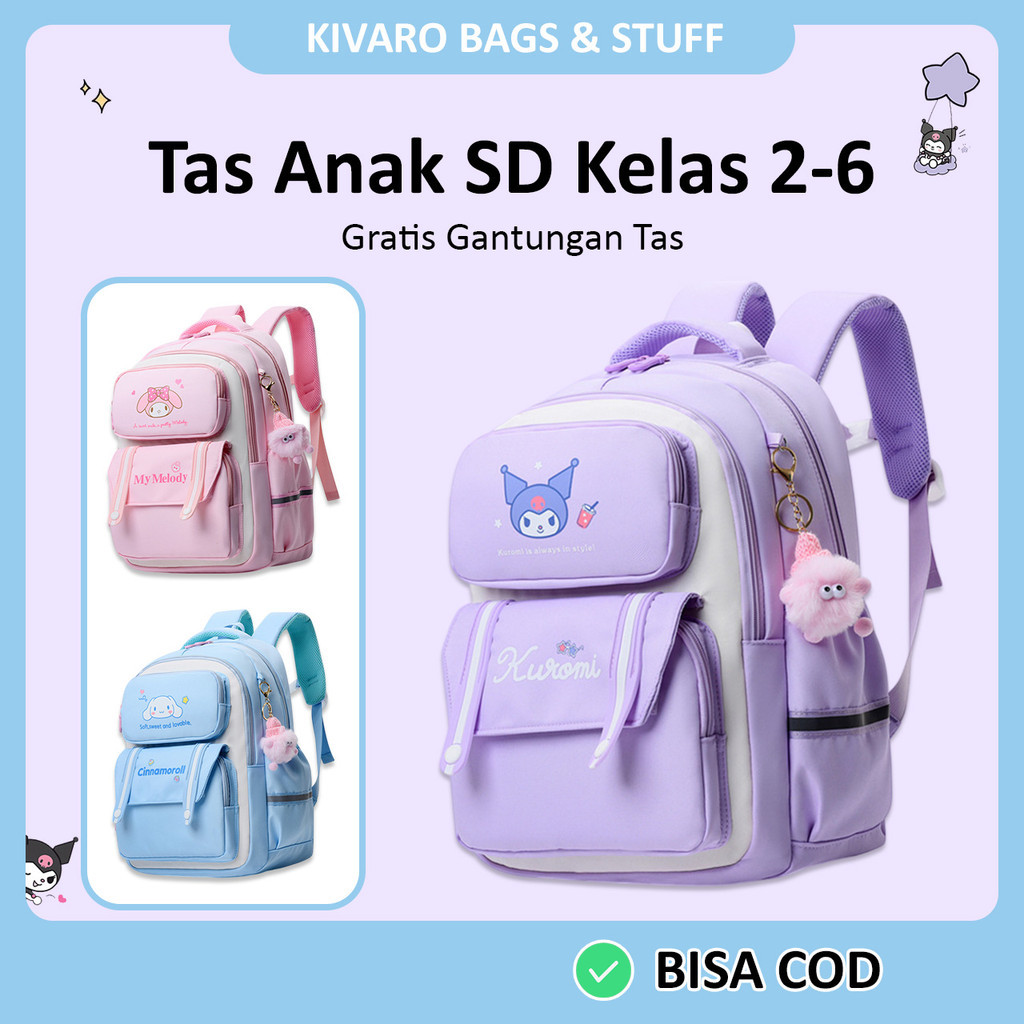 LELYSHOP Tas Anak SD Perempuan Kelas 2-6 Gratis Gantungan Lucu Ukuran Besar Umur 7-12th  | 0897 Kiva