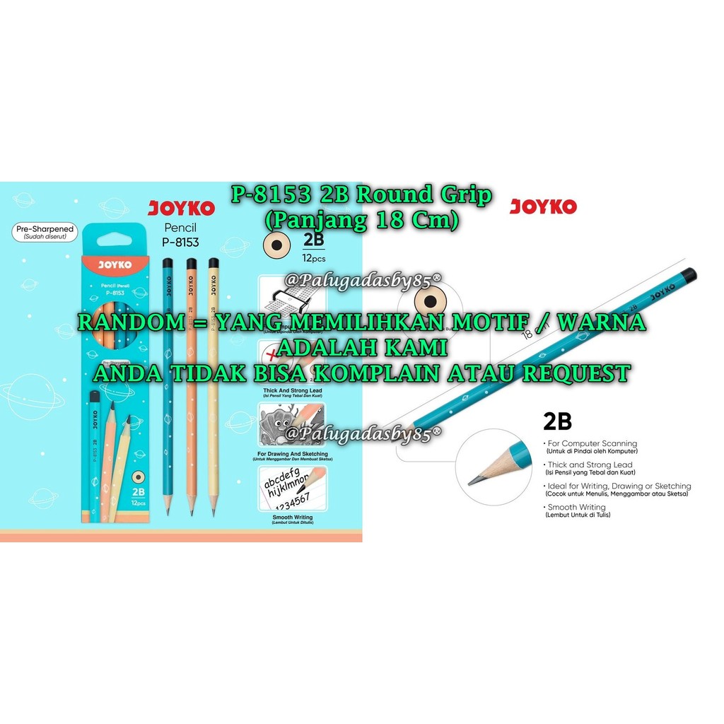 (1 Biji) GROSIR Pensil JOYKO P-8153 2B Round Grip RANDOM / JOYKO Pencil Pensil P-8153 2B (1 Biji)