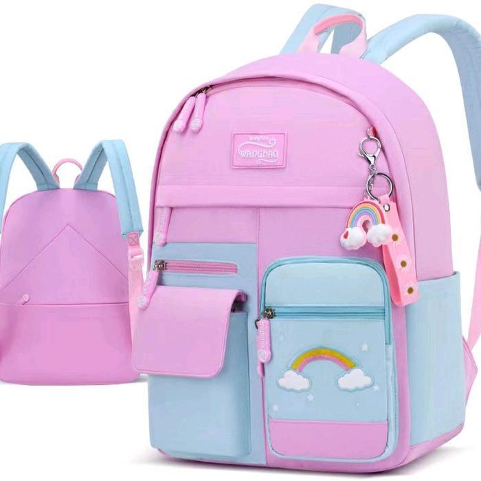 Tas Ransel Backpack Sekolah Anak Remaja SD SMP SMA Model Pelangi 2 Tas Punggung Polos Bunga Fashion 