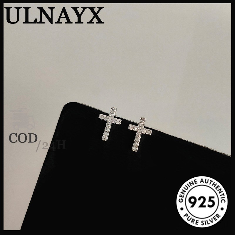 Anting Salib Kecil Wanita Berlapis Emas Platinum S925