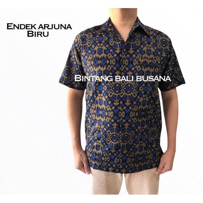 Kemeja Endek Pria Motif Arjuna Biru Lengan Pendek Bintang Bali Busana - M