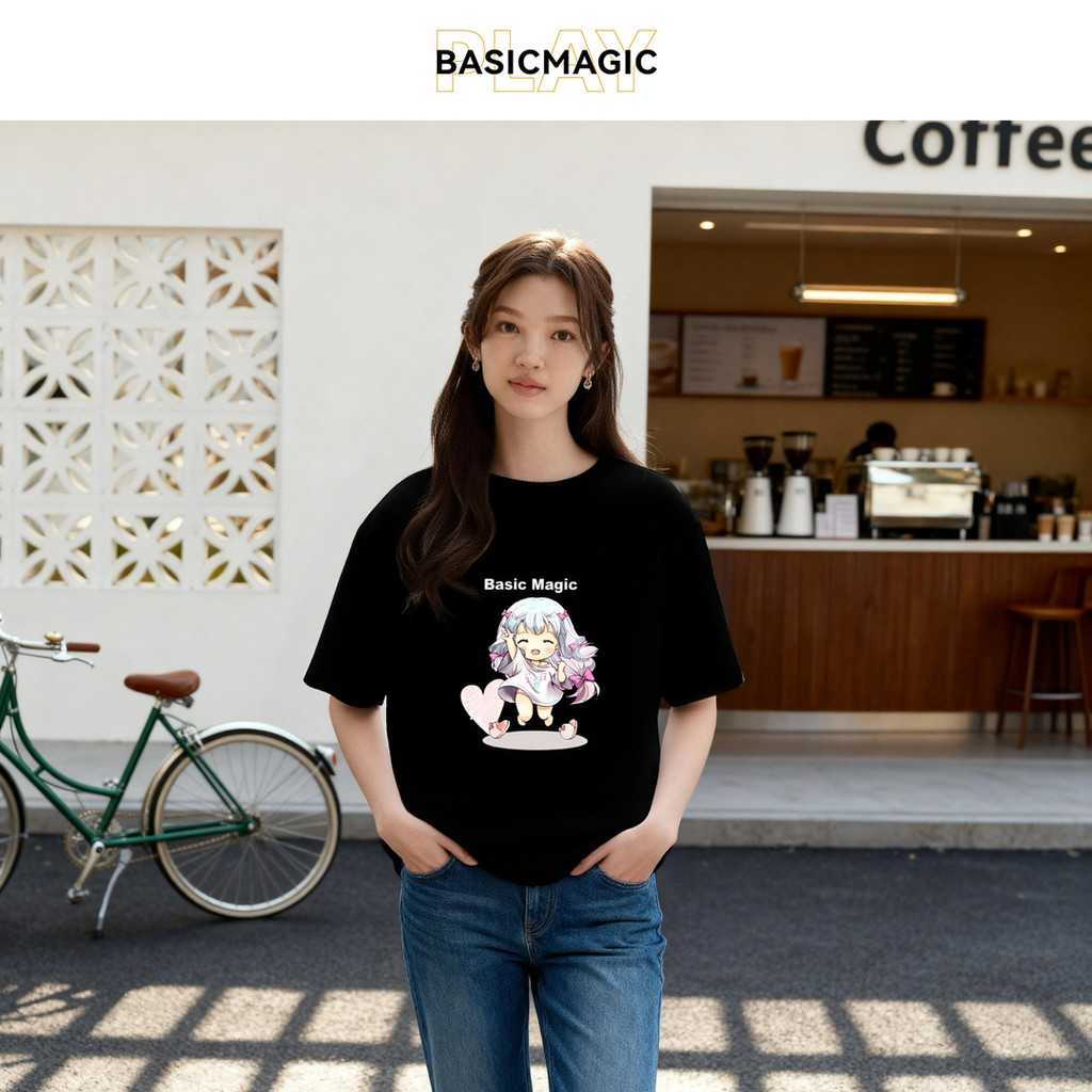 Kaos Longgar Cetak Gadis Kartun Sihir   Gaya Harian Trendy  0467