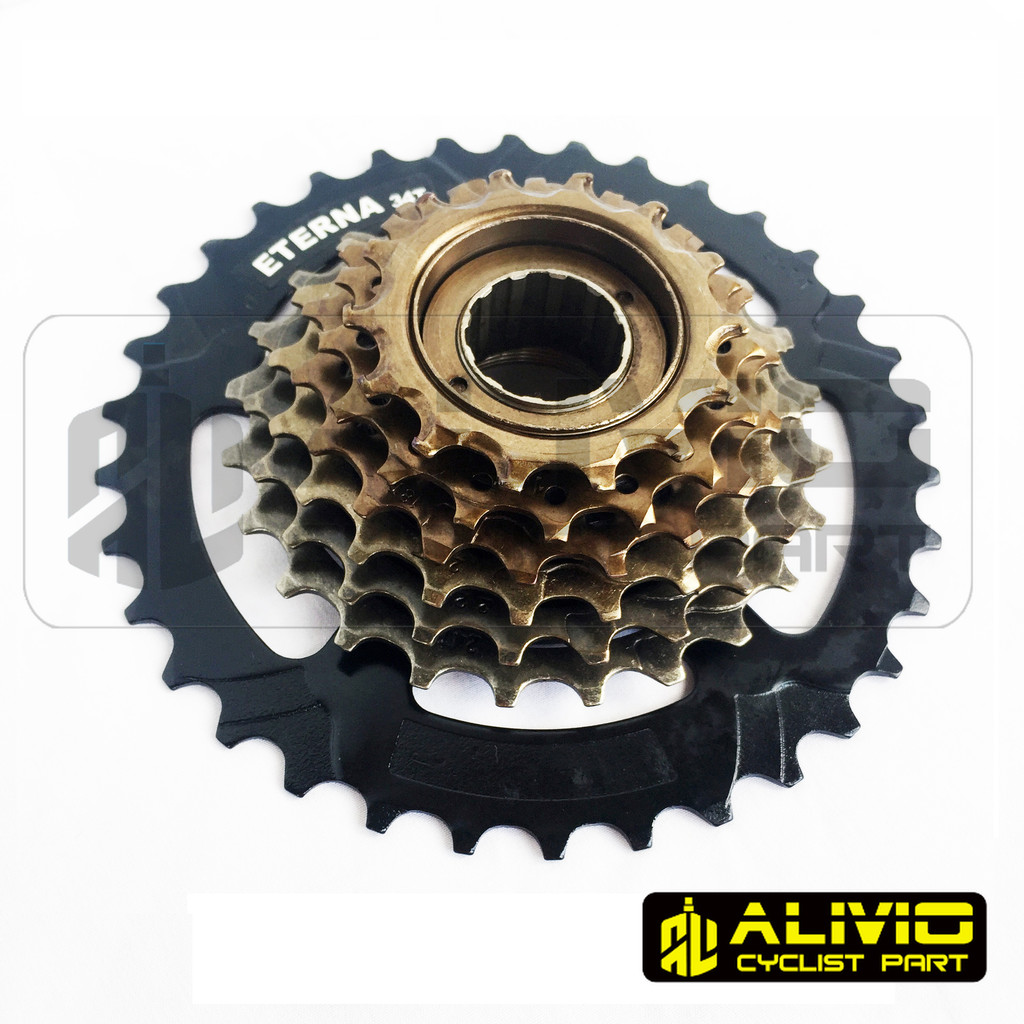 Gear Sepeda Sprocket Eterna Megarange Ulir Drat 7 Speed 14-34T untuk MTB Roadbike Communter Lipat Fe
