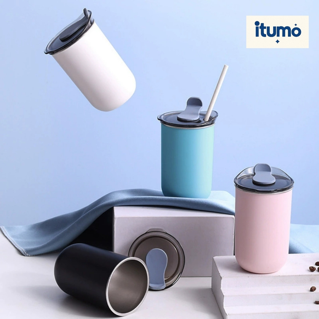 Tumbler Stainless Premium 300ml Warna Pastel Tutup Rapat Anti Bocor Desain Jepang Elegan