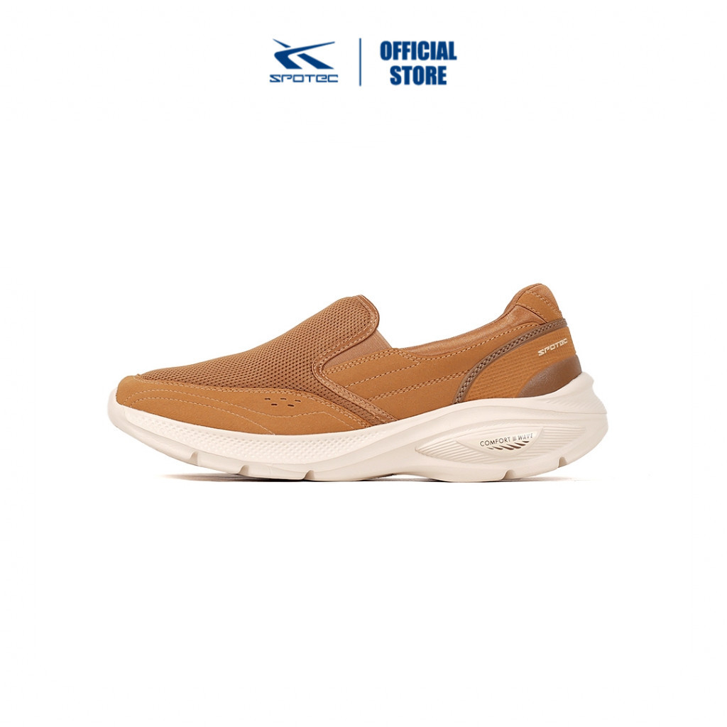 Spotec Walking Fiat Sepatu Sneakers Slip-On Pria Wanita - Coklat Muda Putih Tulang