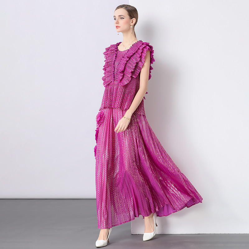 202511 Miyake rok lipit dekorasi lipit, Rok lipit belahan, atasan dekorasi longgar lipit