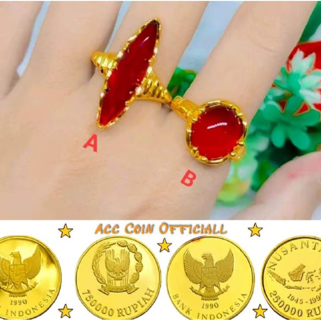 terbuat dari koin logam asli 1991 cincin batu merah delimah