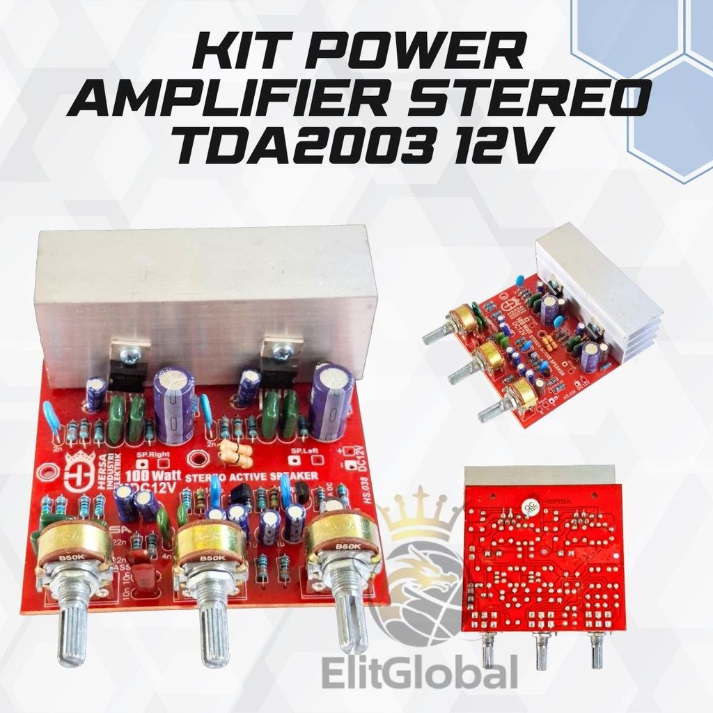 Kit Power Amplifier Stereo DC 12V 2 IC TDA2003 3 Potensio Adjustable