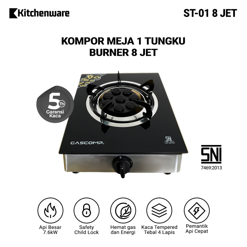 Kitchenware Kompor Gas Meja 8 Jet ST01 | Api Bara Besar Hemat Gas | Kompor 1 Tungku Masak & Panggang