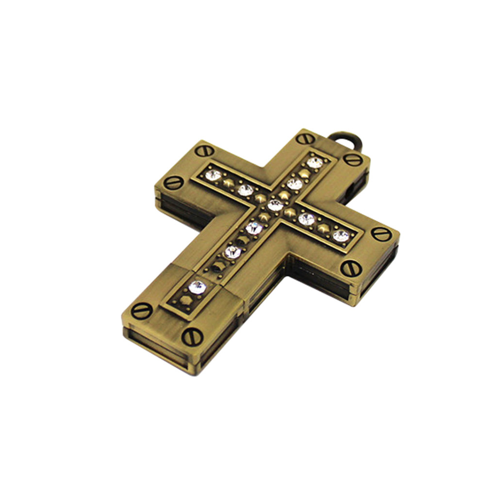 Crystal Necklace Pendant Cross USB Flash Drive 8GB 16GB 32GB 64GB Pendrive 128GB 256G Pen Drive Meta