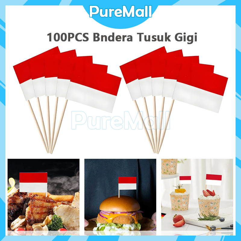 100pcs Tusuk Gigi Bendera Indonesia Tusuk Bendera Burger Merah Putih