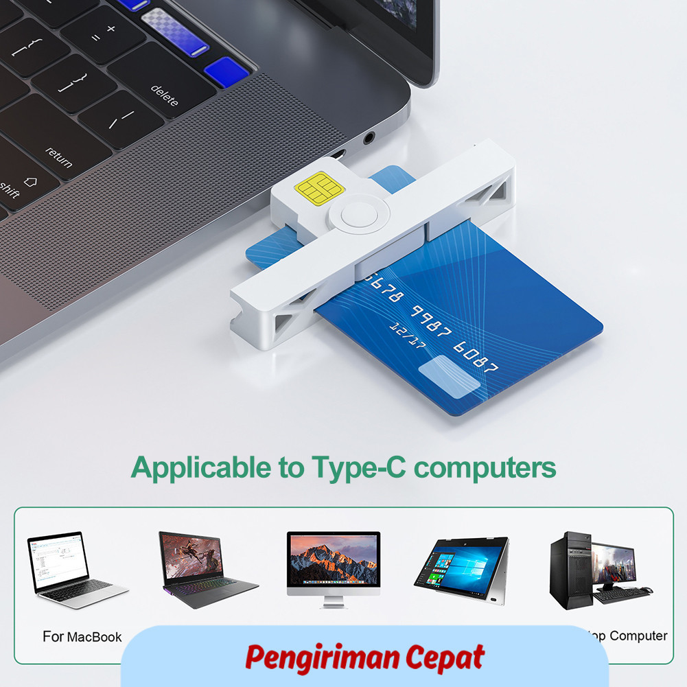 PCP Portable Smart Card Reader USB2.0 Type-C USB Common Access CAC ATM Card Visa Reader for Digital 