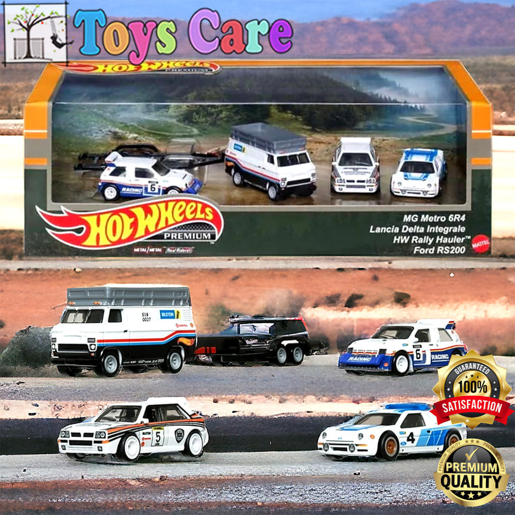 HOTWHEELS PREMIUM DIORAMA RALLY LEGEND BOX SET - MG METRO LANCIA DELTA HW RALLY HAULER FORD