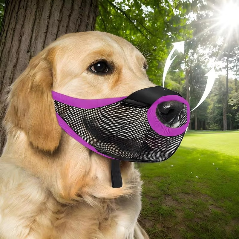 Dog Muzzle Breathable Mesh Dog Muzzle Basket Adjustable Dog Mouth Guard Muzzle with Front Opening De
