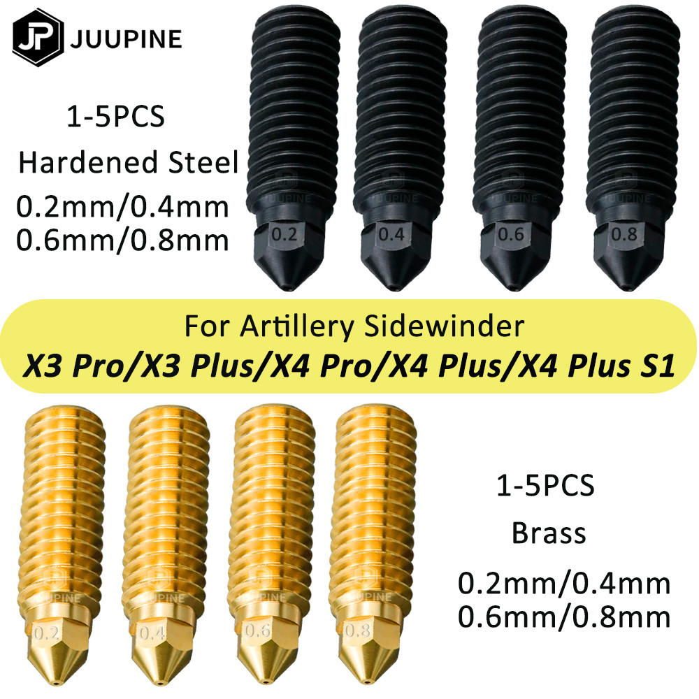 For Artillery Sidewinder X4 Nozzle Brass Harden Steel X3 X4 Plus Nozzle 0.4 0.2 0.6 0.8 for Artiller