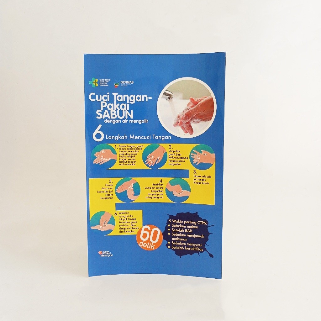 Stiker 6 Langkah Cuci Tangan Versi Umum Stiker Momen Cuci Tangan Cara Cuci Tangan LAMINATING Glossy