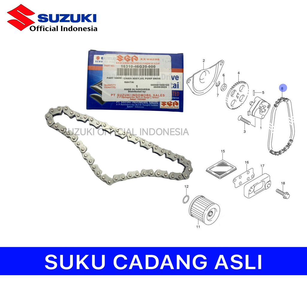 Rantai Oil Pump Drive Suzuki SkyDrive, Skywave, Hayate, Spin 125 – Original SGP 16310-46G20 / 16310-