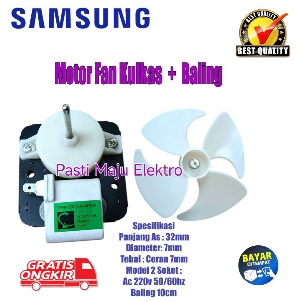 Motor Fan Kulkas  Samsung 2 Pintu AC 220V + Kipas Baling 10cm - Dinamo Kipas Evaporator Universal"