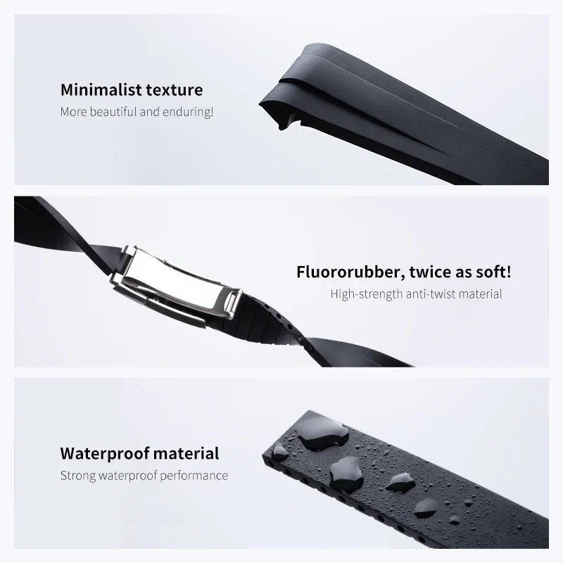 Curved End Soft FKM Rubber Strap for Tudor Black Bay/Pelagos Series | 20mm & 22mm Width for 37mm/39m