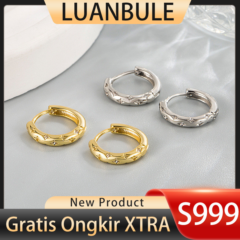 LUANBULE Anting Perak S999 Zircon Emas