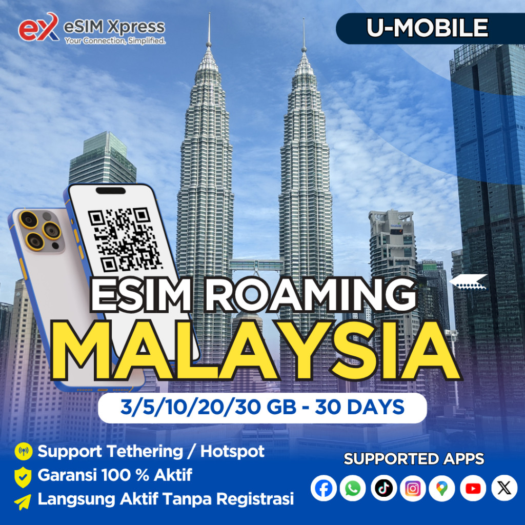 SIM XPRESS - eSIM Malaysia 3GB/5GB/10GB/20GB - 30 HARI | U Mobile | Kuala Lumpur Data Internet Roami