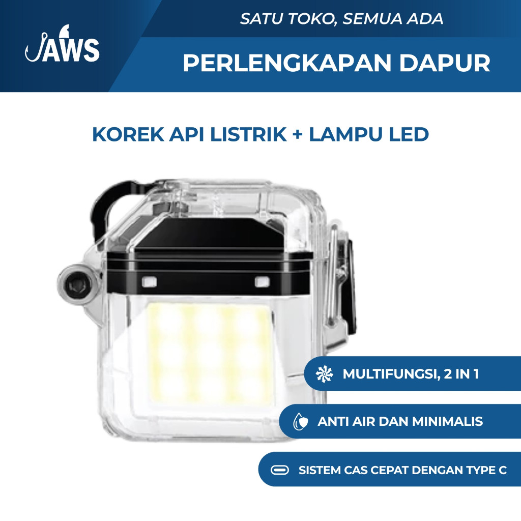 Korek Gas Elektrik LED Mini Korek Api USB Cas Senter Tahan Air Angin Portable