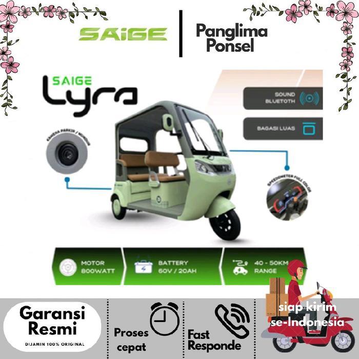 SAIGE Sepeda Listrik Lyra Bajaj roda 3 dengan Motor 800Watt Baterai 48V/20AH dan bluetooth sound Bag