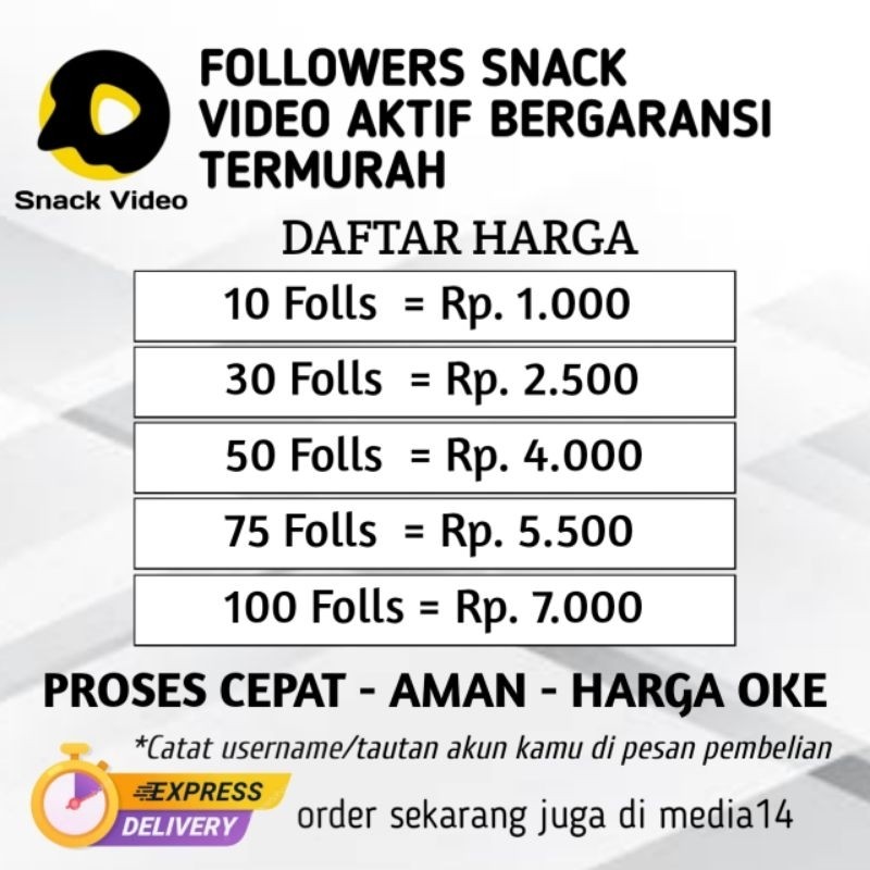 FOLLOWERS & LIKE SNACK VIDEO PERMANEN BERGARANSI
