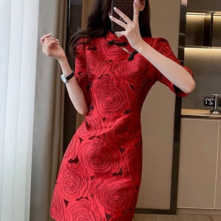 Gaun wanita modis merah baru rok Cina, gaun wanita modis merah baru gaun Cina