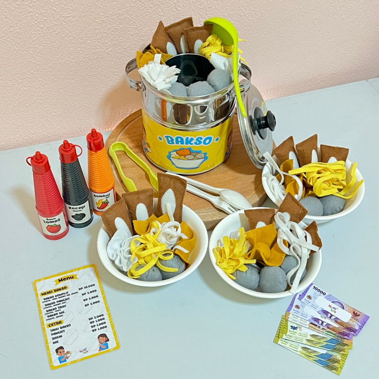 Neenkids Mainan Edukasi Anak Tukang Bakso Bermain Peran Penjual Pembeli Bakso Kain Flanel
