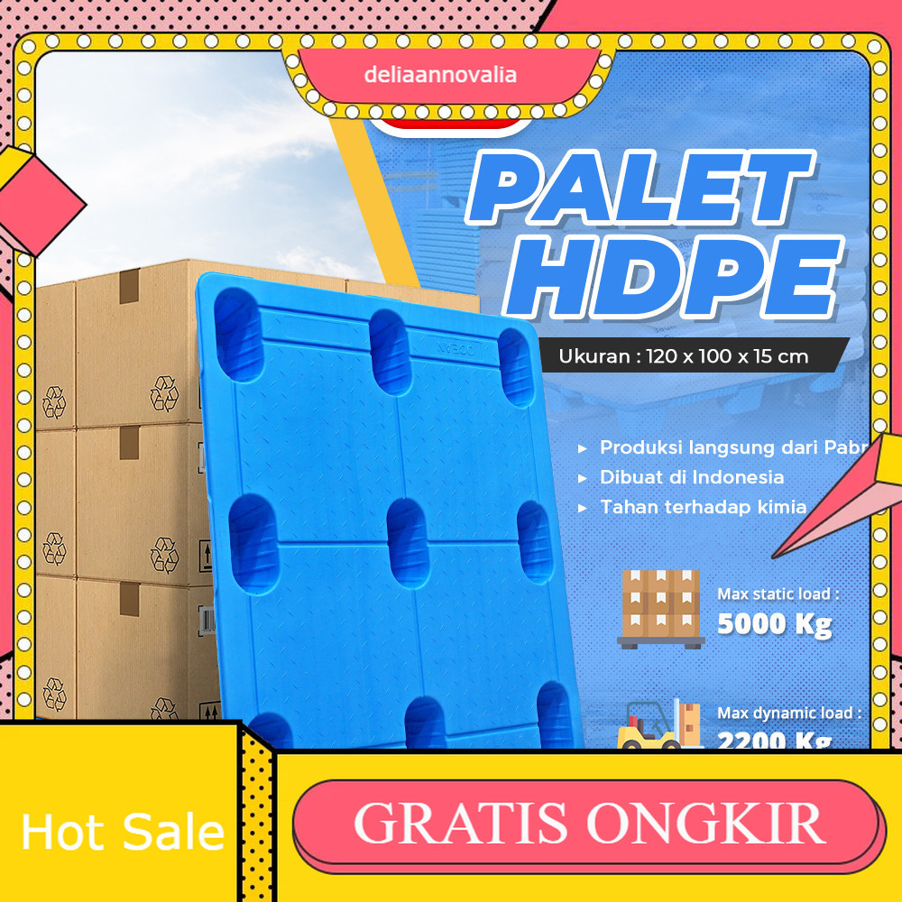 Palet Plastik HDPE 120x100x15cm Plastic Warehouse Pallet Stackable Kaki 9 Kuat Kokoh