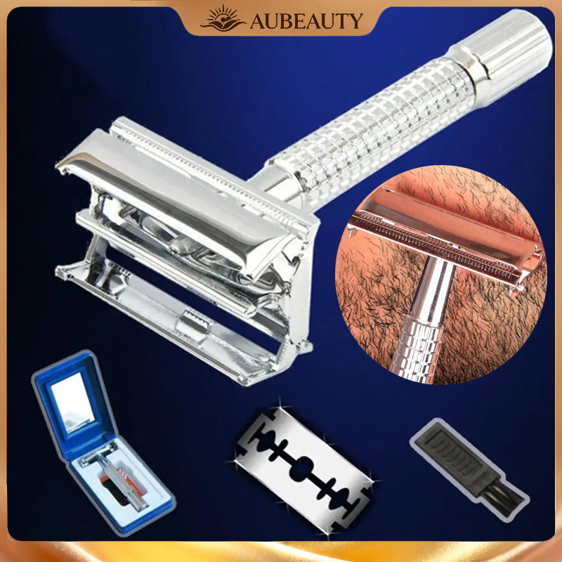 Aubeauty Pisau cukur dua sisi dari baja tahan karat, pisau cukur pria, dengan mata pisau tajam yang 