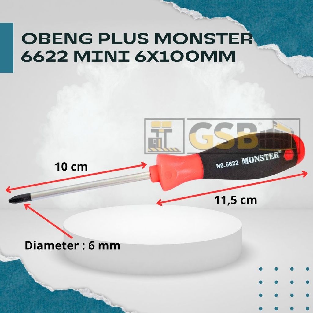 Obeng Plus Monster 6622 6mm x 10mm Baja Keras Ujung Presisi Servis Elektronik