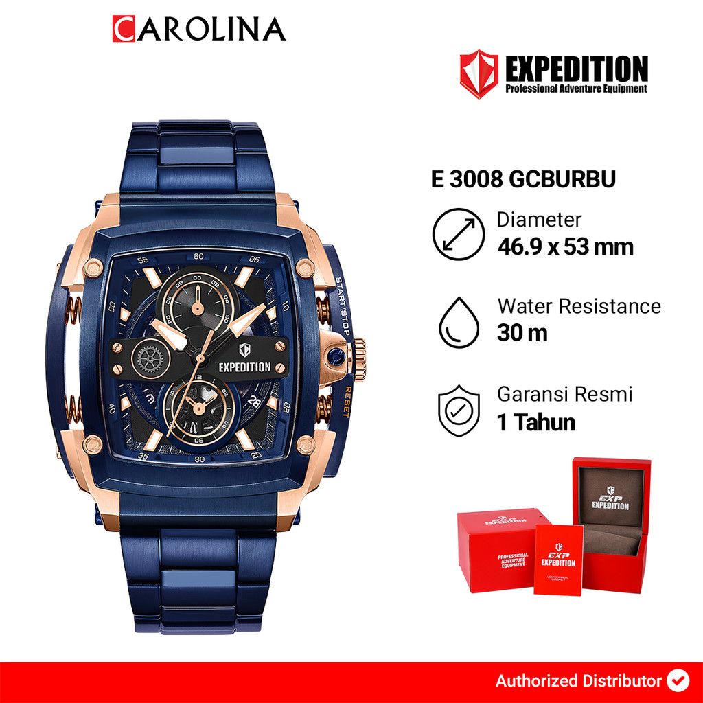 Jam Tangan Pria Expedition Exp Chronograph E 3008 GCBURBU Blue Dial Blue Stainless Steel Strap