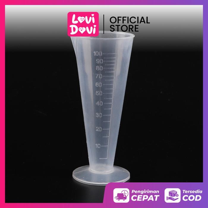 GELAS TAKAR PLASTIK 100ML  PLASTIK BENING TRANSPARAN JIGGER / GELAS UKUR LAB KIMIA - Segitiga 100ml