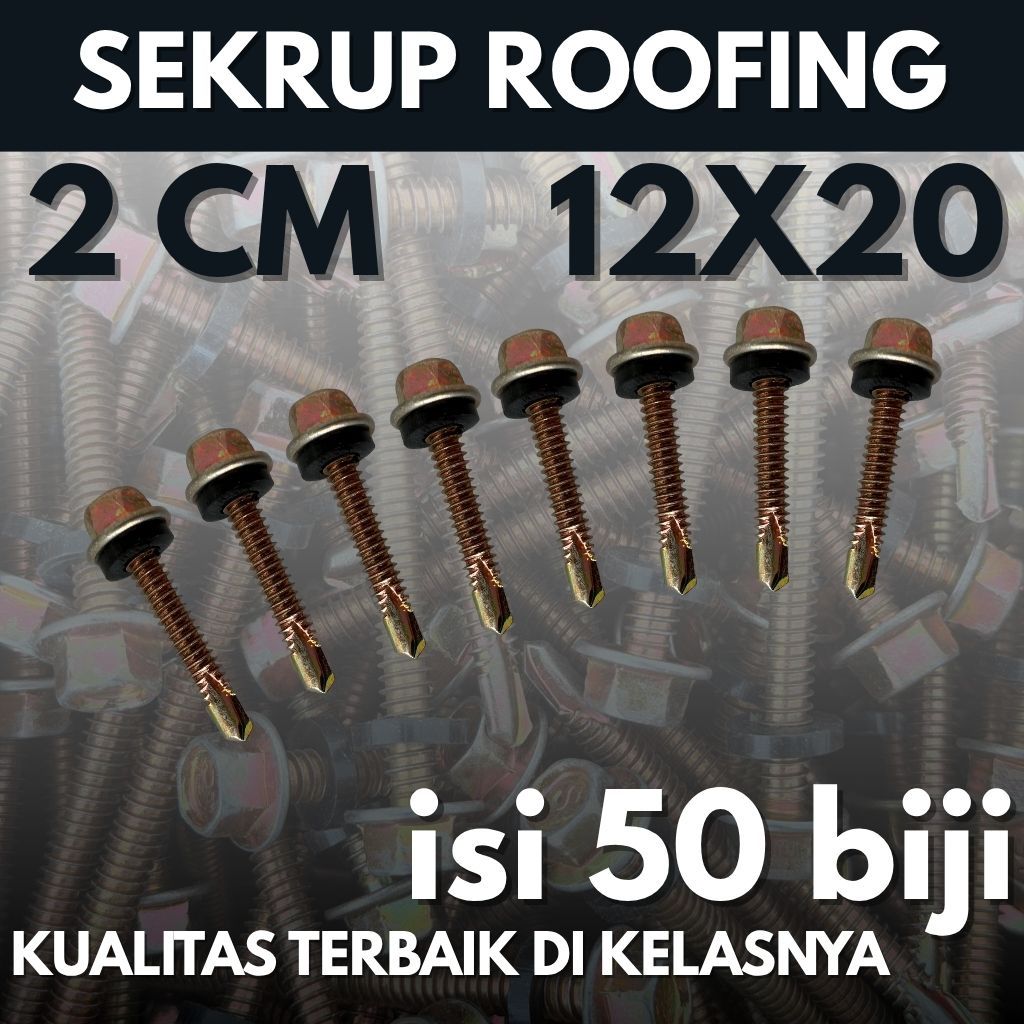 Sekrup Roofing Baja Ringan 12x20 (2cm) (isi 50 biji) – Baut Atap Seng / Baut Roofing / Baut Baja Rin