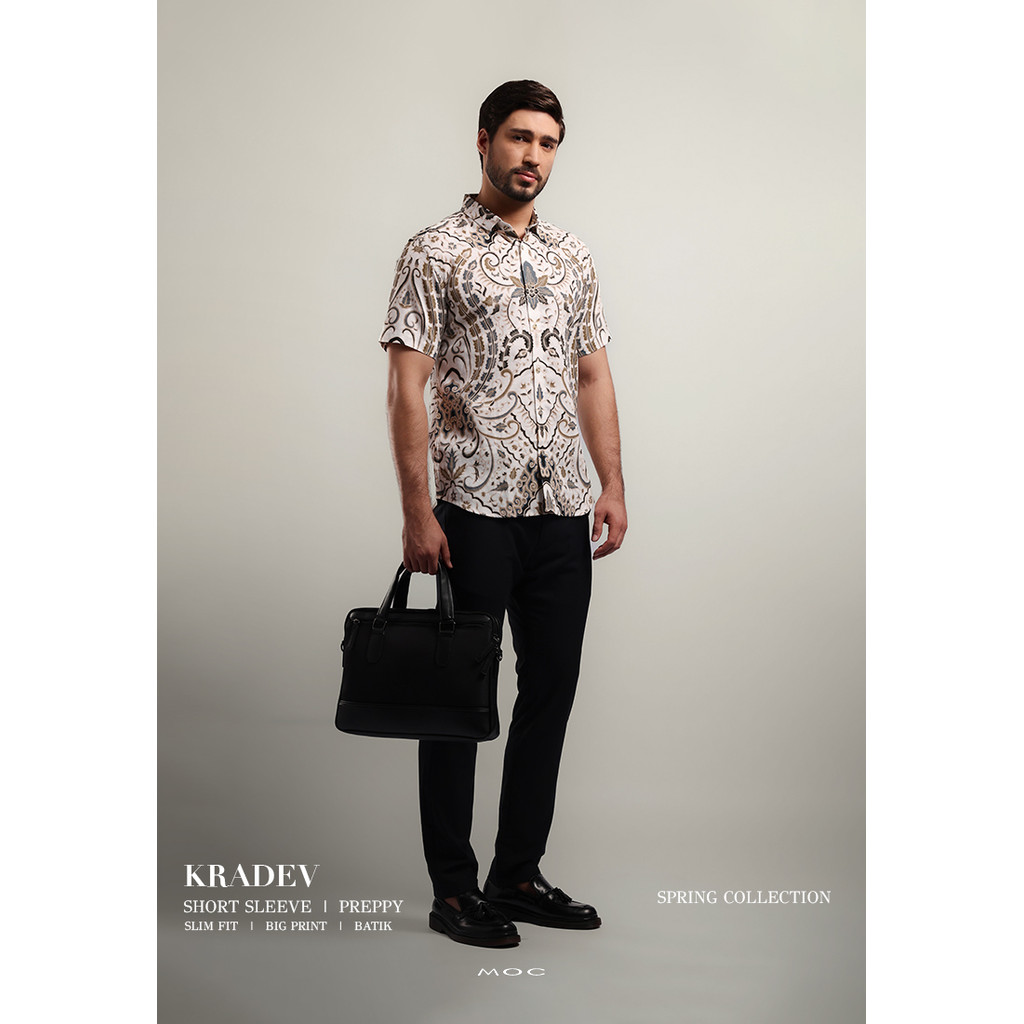 MOC Kemeja Batik Lengan Pendek Pria KRADEV - WHITE