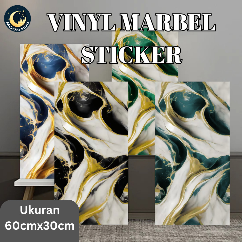 [30cm x 60cm] MOON Hub - Wallpaper Foam Dinding Vinyl Marble Premium PET Tebal 2,5 mm Aesthetic Marb