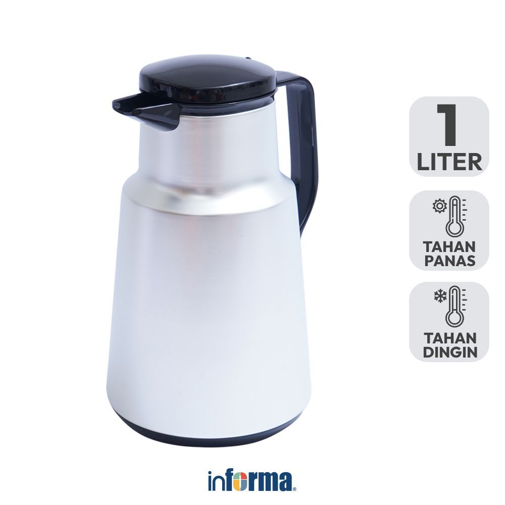 Informa Appetite Dlx Teko Vacuum Flask Stainless Steel Dengan Glass Liner 1 ltr - Silver Tumbler Bot
